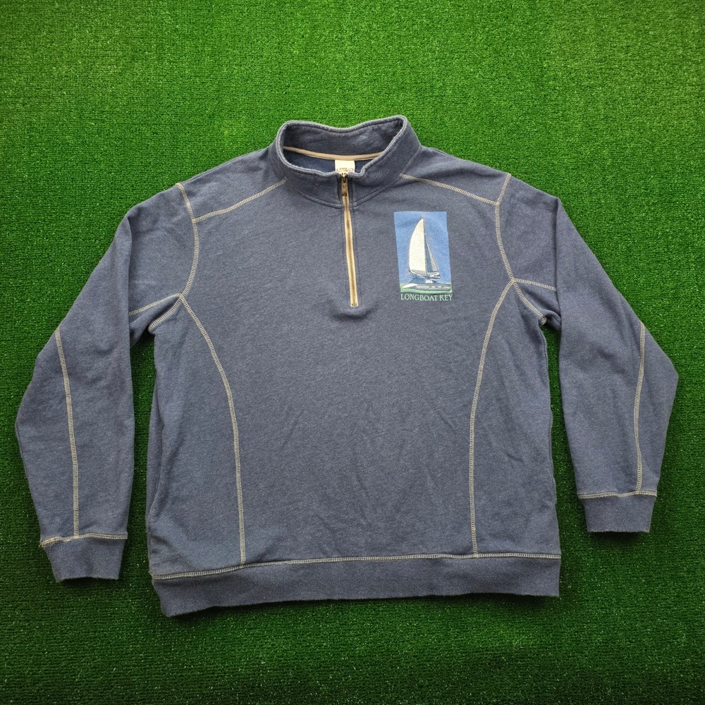 Crazy Shirts Longboat Key Sweatshirt Mens XL Blue 1/4 Zip Embroidered Sailboat